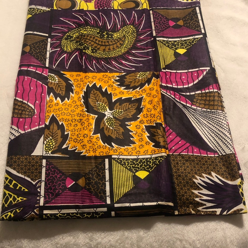 Bold African Wax Print Fabric - Purple, Yellow, Pink & Brown